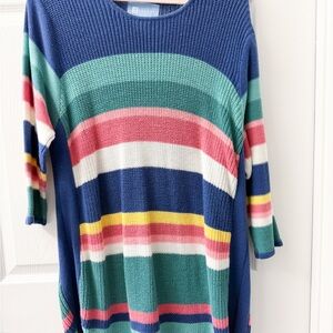 Koret Women's Blue Multi-Stripe Knit Sweater Vintage 90s